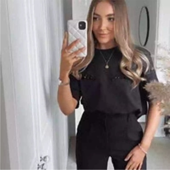 Simone Rocha x HM Beaded Appliquéd T-shirt Cotton Black Limited Edition XS NWT - Picture 5 of 15